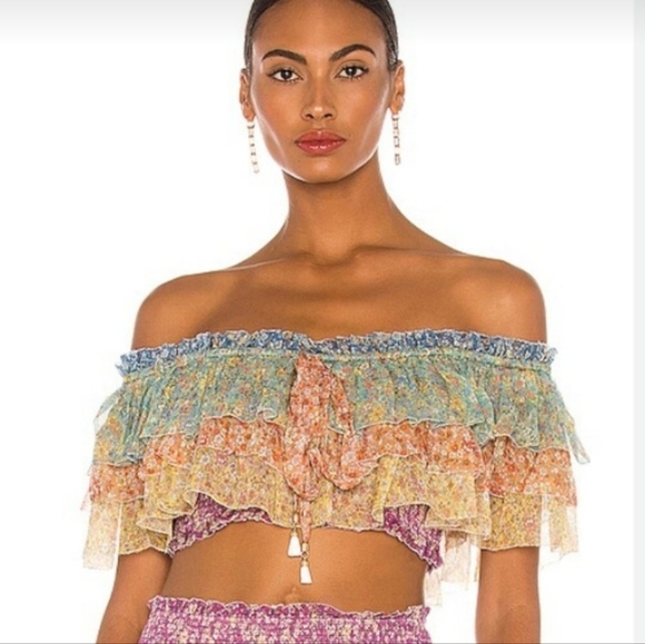 NWT Zimmermann Carnaby Off Shoulder Cotton Tiered Top Crop 4 - Picture 1 of 12